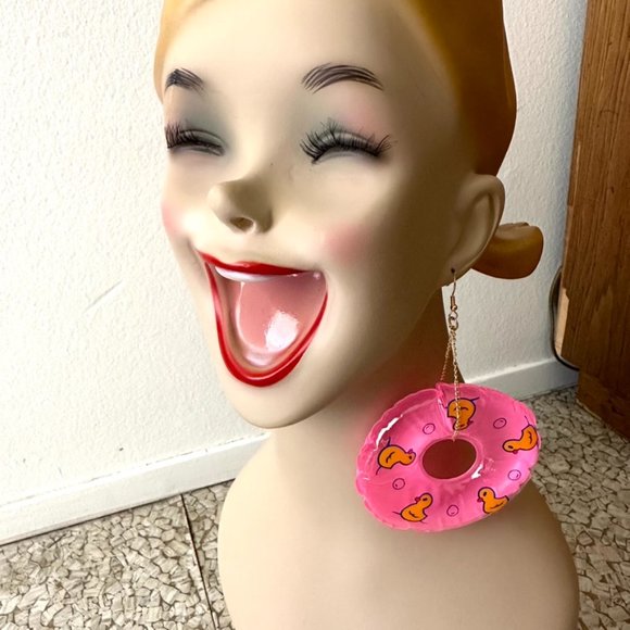 Adorable Duckie Hot Pink Pool Float inflated Earrings - Picture 3 of 6